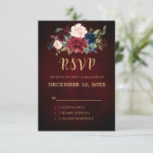 ブルガンディレッドネイビー素朴フローラボーホRSVP 出欠カード (スタンド正面)