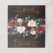 ブルガンディレッドネイビー素朴フローラ木製座席表 プレイスカード (外部開封)