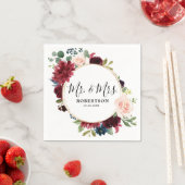 ブルガンディレッドネイビー赤面フローラ素朴ボホ紙 スタンダードカクテルナプキン (インサイチュ)