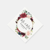 ブルガンディレッドネイビー赤面フローラ素朴ボホ紙 スタンダードカクテルナプキン (角)