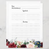 ブルガンディレッドネイビー赤面ブライダルシャワーレシピカード (正面/裏面)