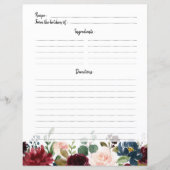 ブルガンディレッドネイビー赤面ブライダルシャワーレシピカード (正面)