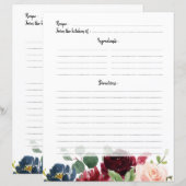 ブルガンディレッドネイビー赤面ブライダルシャワーレシピカード (正面/裏面)