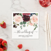 ブルガンディレッドネイビー赤面結婚フローラ紙 スタンダードカクテルナプキン (インサイチュ)