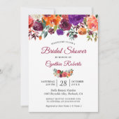 ブルガンディレッドパープルオレンジフローラブライダルシャワー 招待状 (正面)