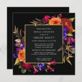 ブルガンディレッドパープルオレンジフローラブライダルルンチョン 招待状 (正面/裏面)