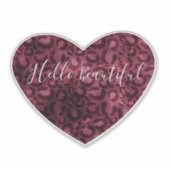 ブルガンディレッドヒョウ印刷ハート美しい引用文 シール (正面)