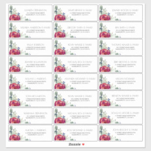 ブルガンディレッドピオニーネイビーゲストネームズ住所 シール