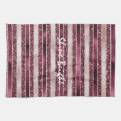 ブルガンディレッドピンクローズ金ゴールドストライプグリッター キッチンタオル (横)
