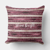 ブルガンディレッドピンクローズ金ゴールドストライプグリッター クッション (正面)