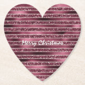 ブルガンディレッドピンクローズ金ゴールドストライプグリッター ペーパーコースター (正面)