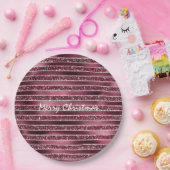 ブルガンディレッドピンクローズ金ゴールドストライプグリッター ペーパープレート (パーティー)