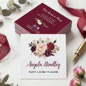 ブルガンディレッドピンク素朴フローラシック スクエア名刺