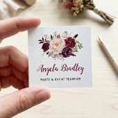 ブルガンディレッドピンク素朴フローラシック スクエア名刺