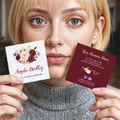 ブルガンディレッドピンク素朴フローラシック スクエア名刺