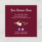 ブルガンディレッドピンク素朴フローラシック スクエア名刺 (裏面)