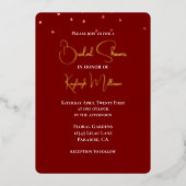 ブルガンディレッドフォールリングハートブライダルシャワー 箔招待状 (正面)