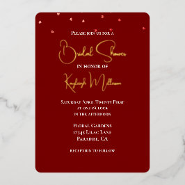 ブルガンディレッドフォールリングハートブライダルシャワー 箔招待状