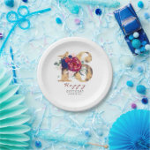 ブルガンディレッドフローラタイポグラフィ16th誕生日 ペーパープレート (パーティー)