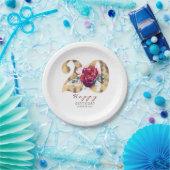 ブルガンディレッドフローラタイポグラフィ20誕生日 ペーパープレート (パーティー)