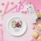 ブルガンディレッドフローラタイポグラフィ60th誕生日 ペーパープレート (パーティー)