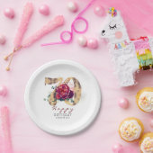 ブルガンディレッドフローラタイポグラフィ70th誕生日 ペーパープレート (パーティー)