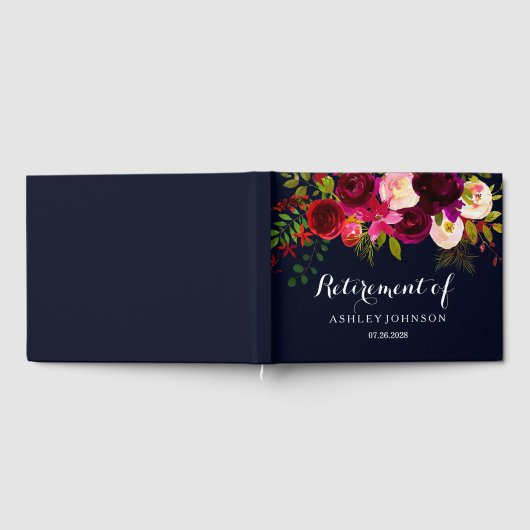 ブルガンディレッドフローラネイビーボホリタイアメントパーティー ゲストブック (全面)