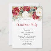 ブルガンディレッドフローラファミリー写真クリスマスパーティー 招待状 (裏面)