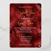 ブルガンディレッドフローラブライダルシャワー 箔招待状 (正面)