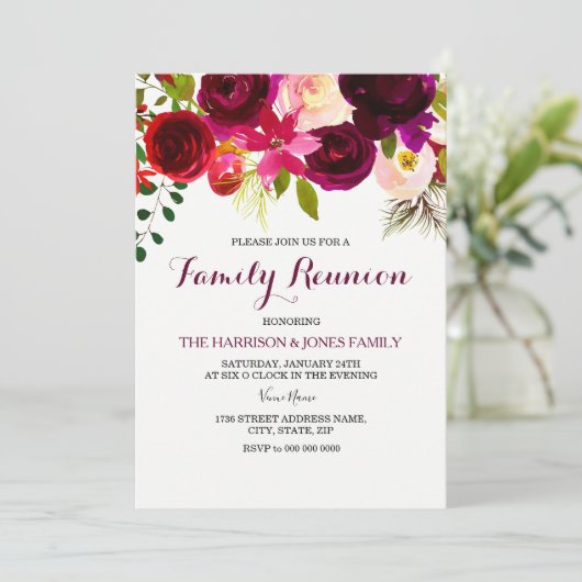 ブルガンディレッドフローラボホファミリー懇親会招待状 招待状 (スタンド正面)