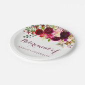 ブルガンディレッドフローラボホリタイアメントパーティー ペーパープレート (アングル)