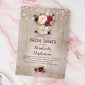 ブルガンディレッドフローラメイスンジャー素朴ブライダルシャワー 招待状