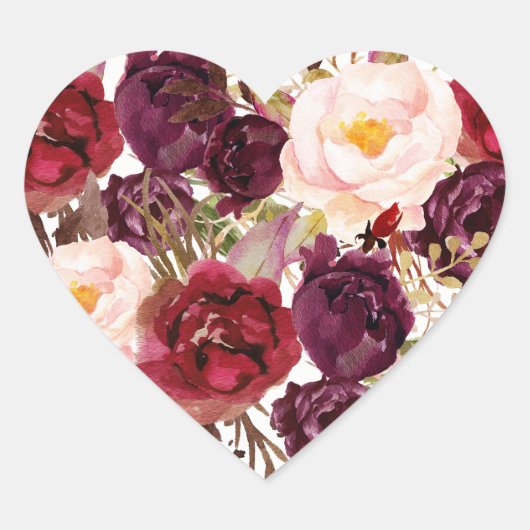 ブルガンディレッドフローラ秋の結婚式ハートシール ハートシール (正面)