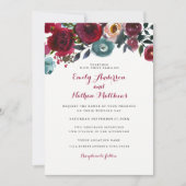 ブルガンディレッドフローラ秋の結婚式招待状 招待状 (正面)