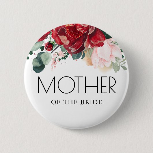 ブルガンディレッドフローラ秋の結婚式 缶バッジ (正面)