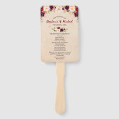 ブルガンディレッドフローラ素朴バーラップ結婚式 プログラム ハンドファン (正面)