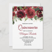 ブルガンディレッドフローラ金ゴールドグリッターキンセアニェラ部品 招待状 (正面)