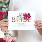 ブルガンディレッドフローラ金ゴールドグリッターブライダルシャワー 招待状