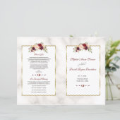 ブルガンディレッドフローラ金ゴールド大理石結婚式 プログラム (スタンド正面)