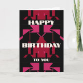 ブルガンディレッドブラックシンメトリ抽象芸術誕生日 カード (正面)