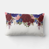 ブルガンディレッドブルーネイビーバラフラワーウォーターフォールドップ ランバークッション (裏面)