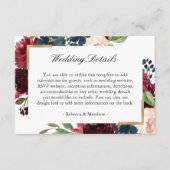 ブルガンディレッドブルーフローラウェディングレセプション詳細 エンクロージャーカード (正面)