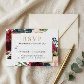 ブルガンディレッドブルー赤面フローラ結婚ズ 出欠カード