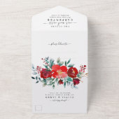 ブルガンディレッドホリーベリーフローラ冬の結婚式 オールインワン招待状 (外側)