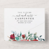 ブルガンディレッドホリーベリーフローラ冬の結婚式 オールインワン招待状 (裏面)