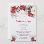 ブルガンディレッドホワイトきらめく《キリスト教》洗礼式や命名式バプテスマ 招待状 (正面)