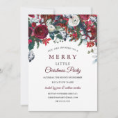 ブルガンディレッドホワイトフローラクリスマスパーティー 招待状 (正面)