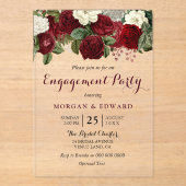 ブルガンディレッドホワイトフローラ婚約パーティ アクリル招待状 (正面)