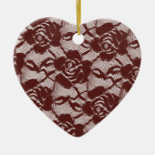 ブルガンディレッドホワイトレースフローラ セラミックオーナメント (正面)