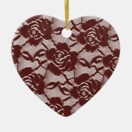 ブルガンディレッドホワイトレースフローラ セラミックオーナメント